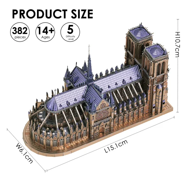 Piececool 3D Metal Puzzles Jigsaw, Notre Dame Cathedral Paris DIY Model Building Kits Toys for Adults Birthday Gifts - Image 2