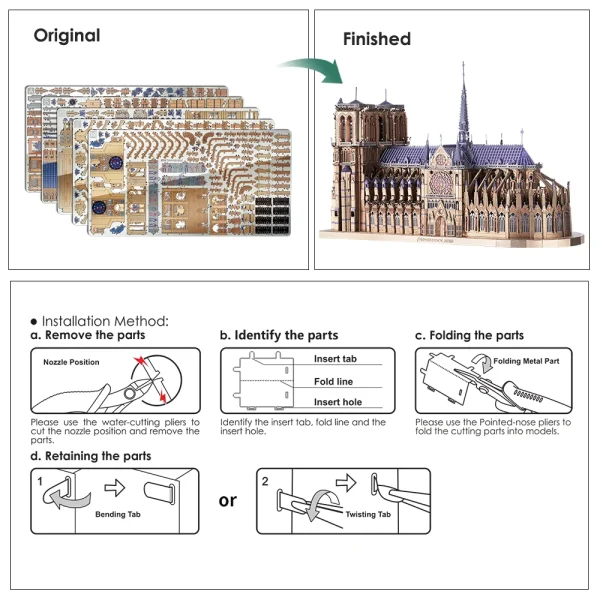 Piececool 3D Metal Puzzles Jigsaw, Notre Dame Cathedral Paris DIY Model Building Kits Toys for Adults Birthday Gifts - Image 6